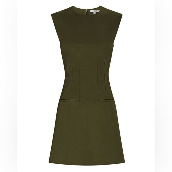 DEREK LAM 10 CROSBY Rooney Cotton-Blend Mini Dress in Army Olive - Picture 7 of 13